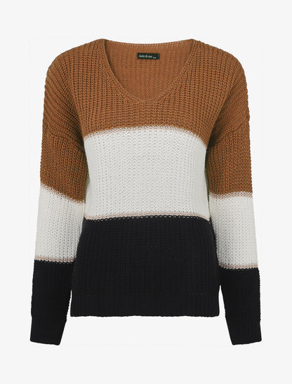 Pull à motif rayé irisé - Camel - 1