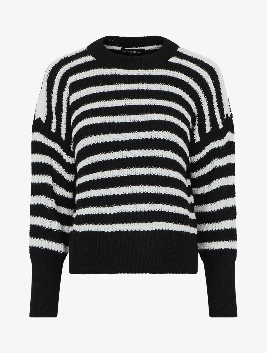 Pull droit à rayures - Noir - 1
