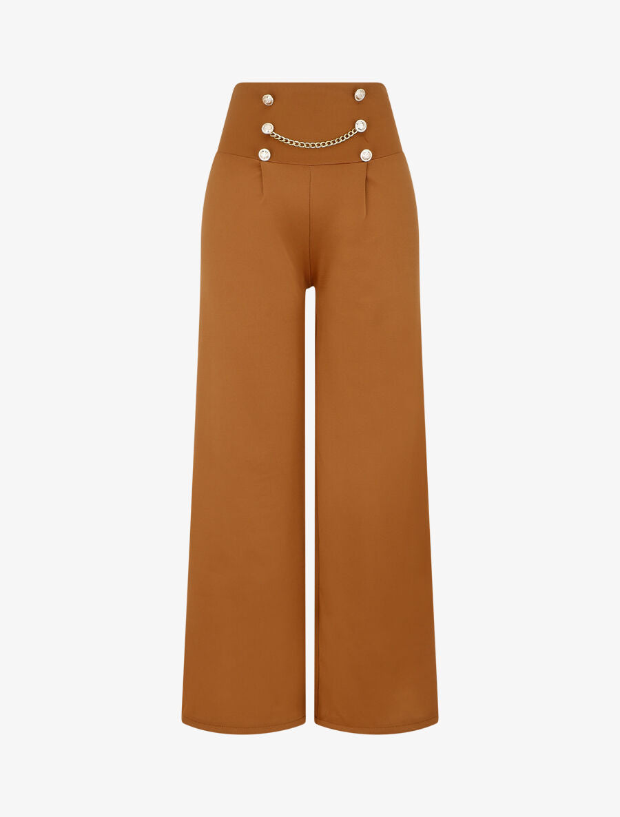 Pantalon style pons fluide uni - Camel - 4