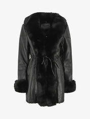 Manteau en simili et fourrure synthétique - Noir - 1