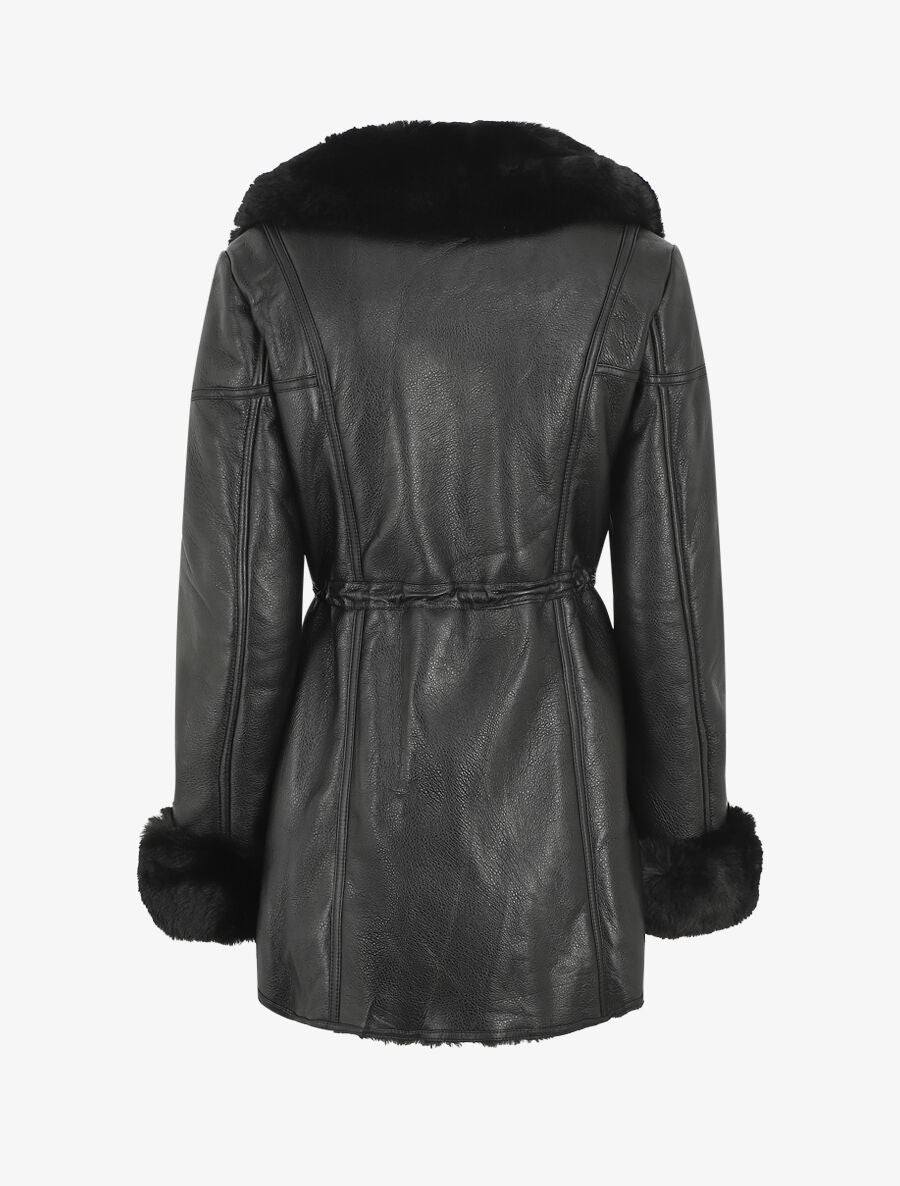 Manteau en simili et fourrure synthétique - Noir - 2
