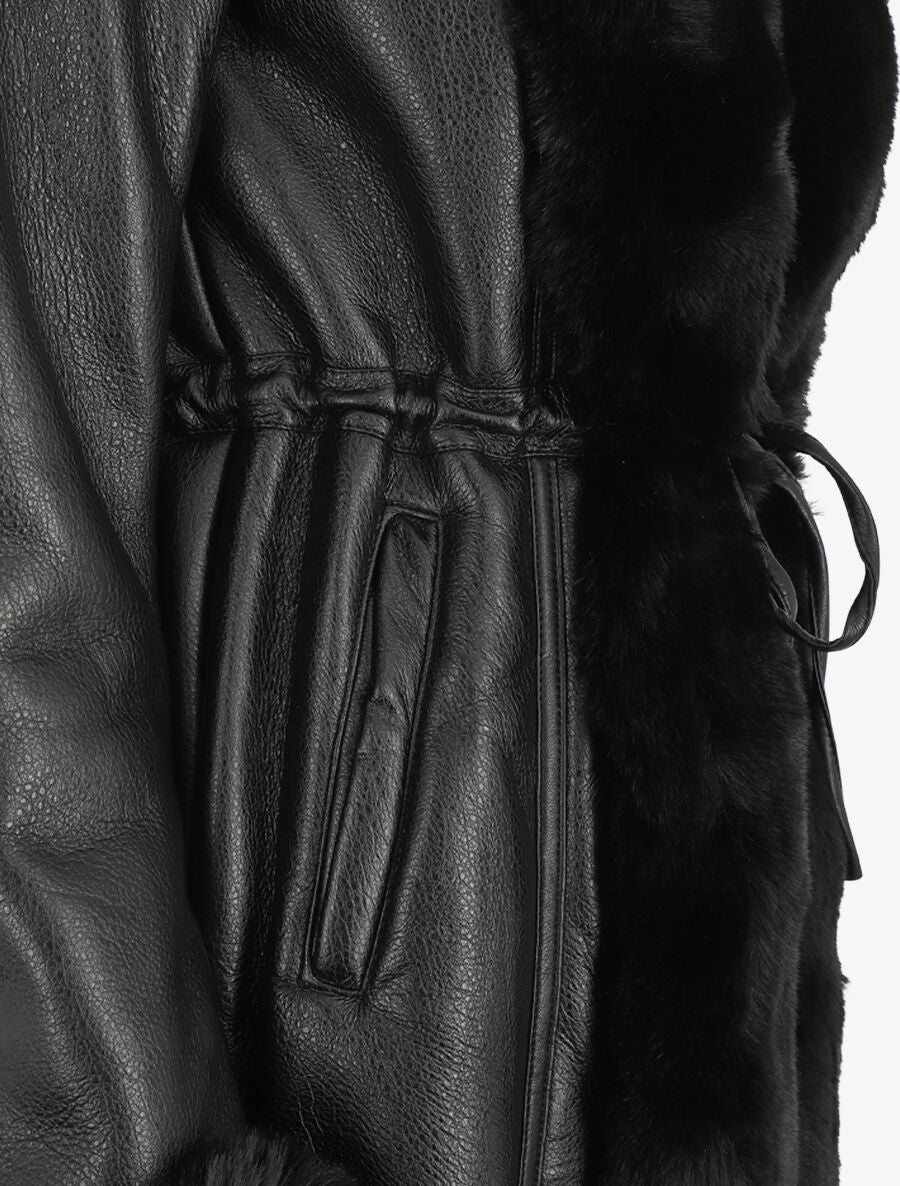 Manteau en simili et fourrure synthétique - Noir - 3