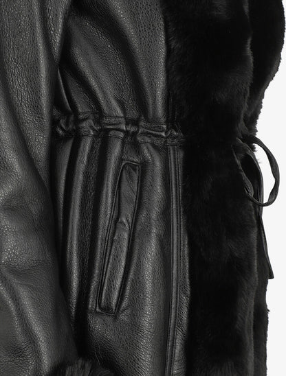 Manteau en simili et fourrure synthétique - Noir - 3