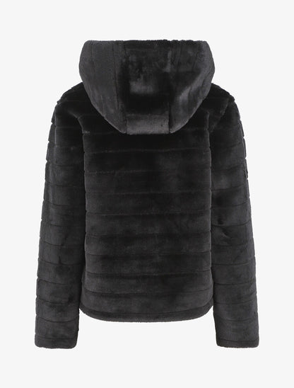 Manteau à capuche en fourrure synthétique - Noir - 2