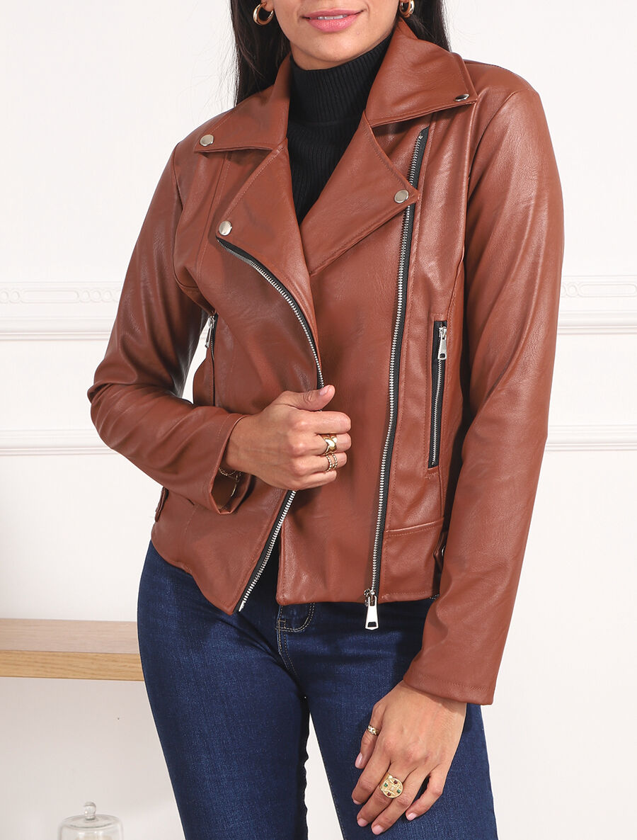 Perfecto droit uni en simili - Camel - 3