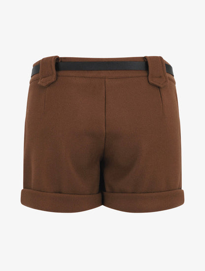 Short uni droit en laine mélangée - Marron - 2