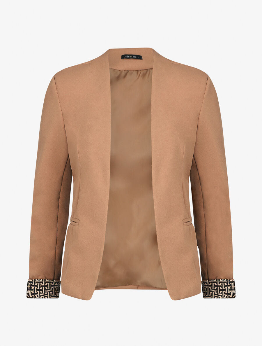 Blazer uni à revers imprimé grec - Camel - 5