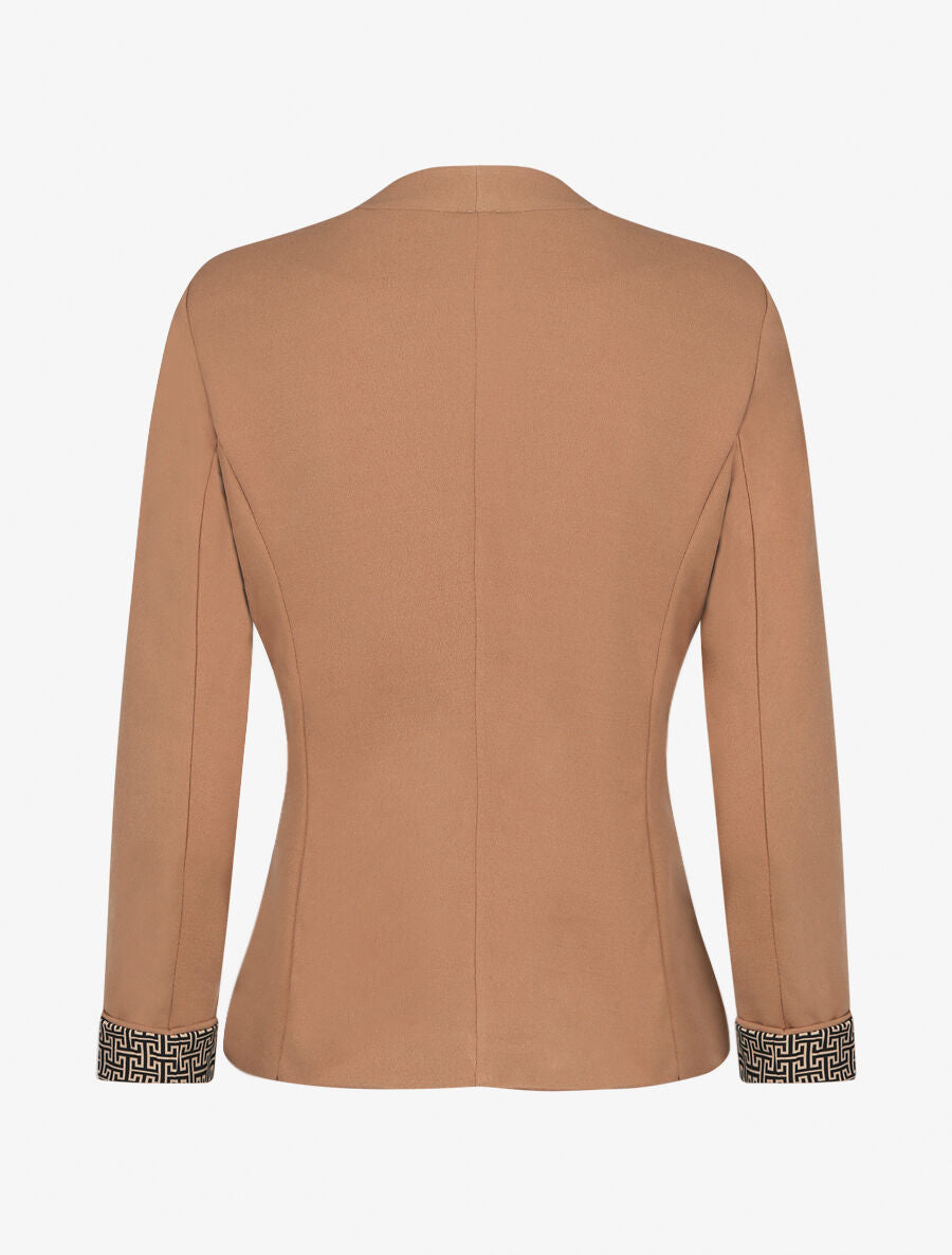 Blazer uni à revers imprimé grec - Camel - 2