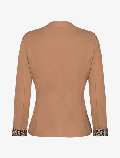 Blazer uni à revers imprimé grec - Camel - 2
