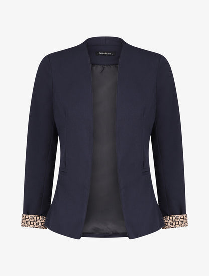 Blazer uni à revers imprimé alphabet - Marine - 1