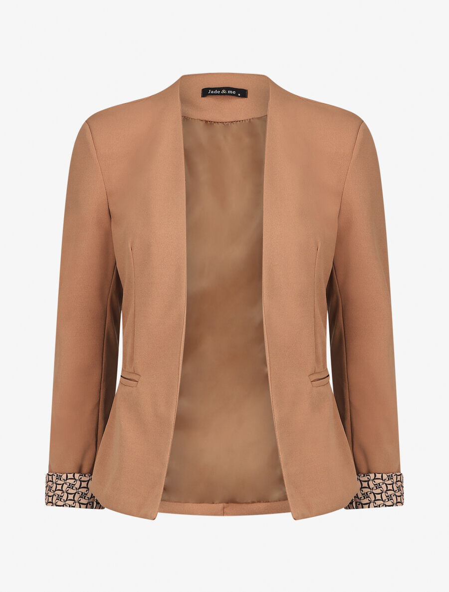 Blazer uni à revers imprimé alphabet - Camel - 5
