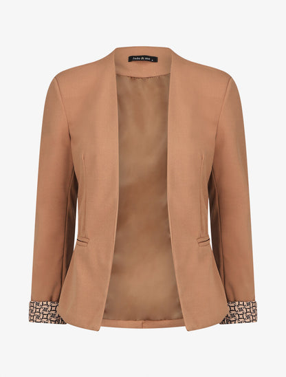 Blazer uni à revers imprimé alphabet - Camel - 5