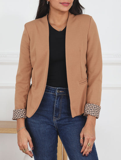 Blazer uni à revers imprimé alphabet - Camel - 4