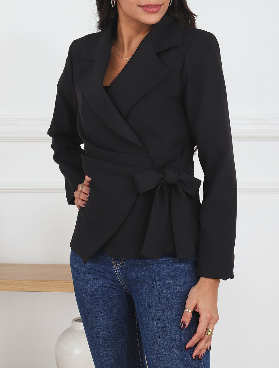 Blazer uni à nouer - Noir - 4