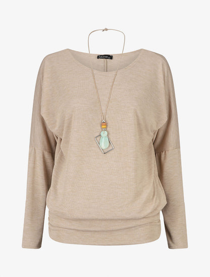 Pull fin à col rond - Beige - 4