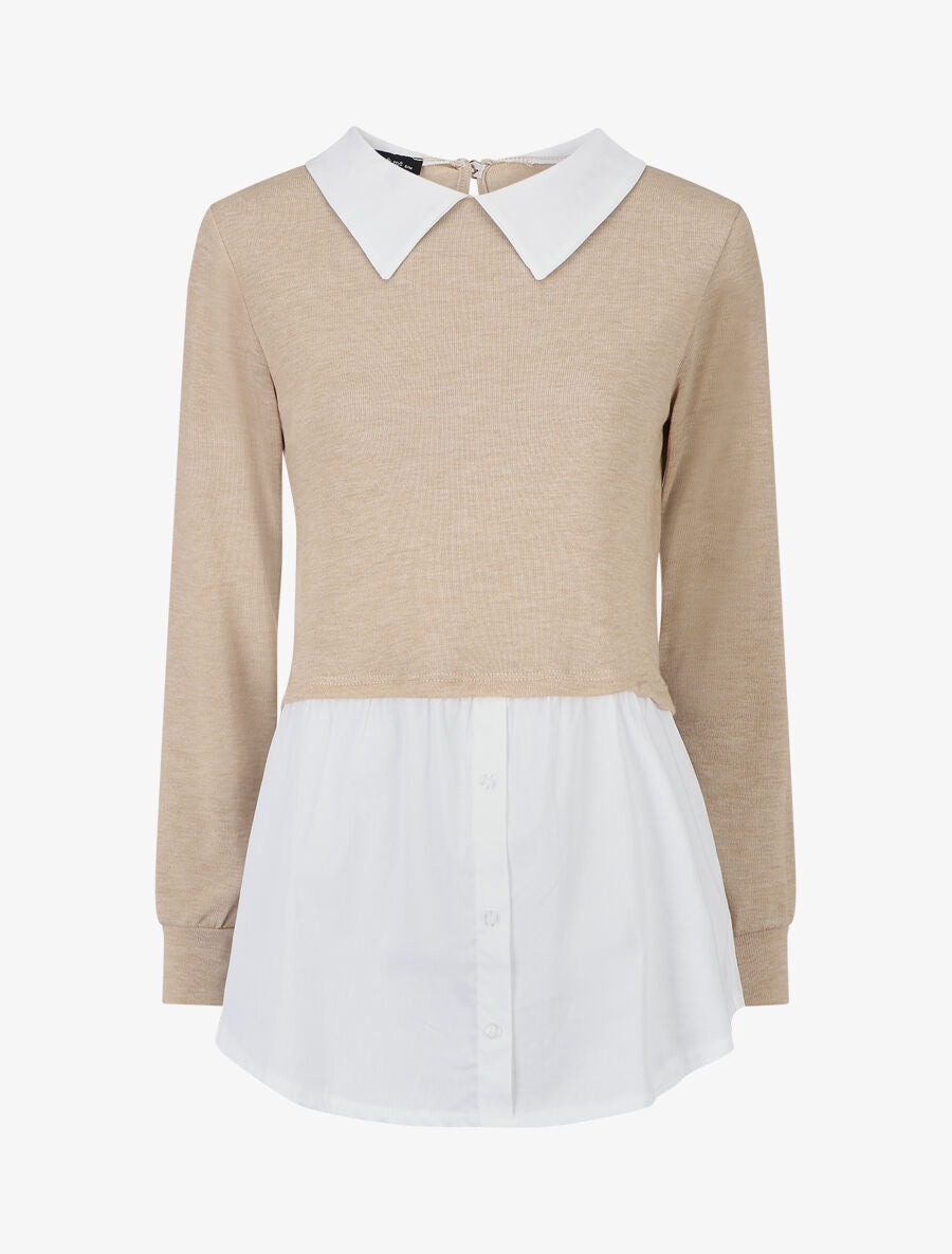 Pull à chemise superposée - Beige - 1