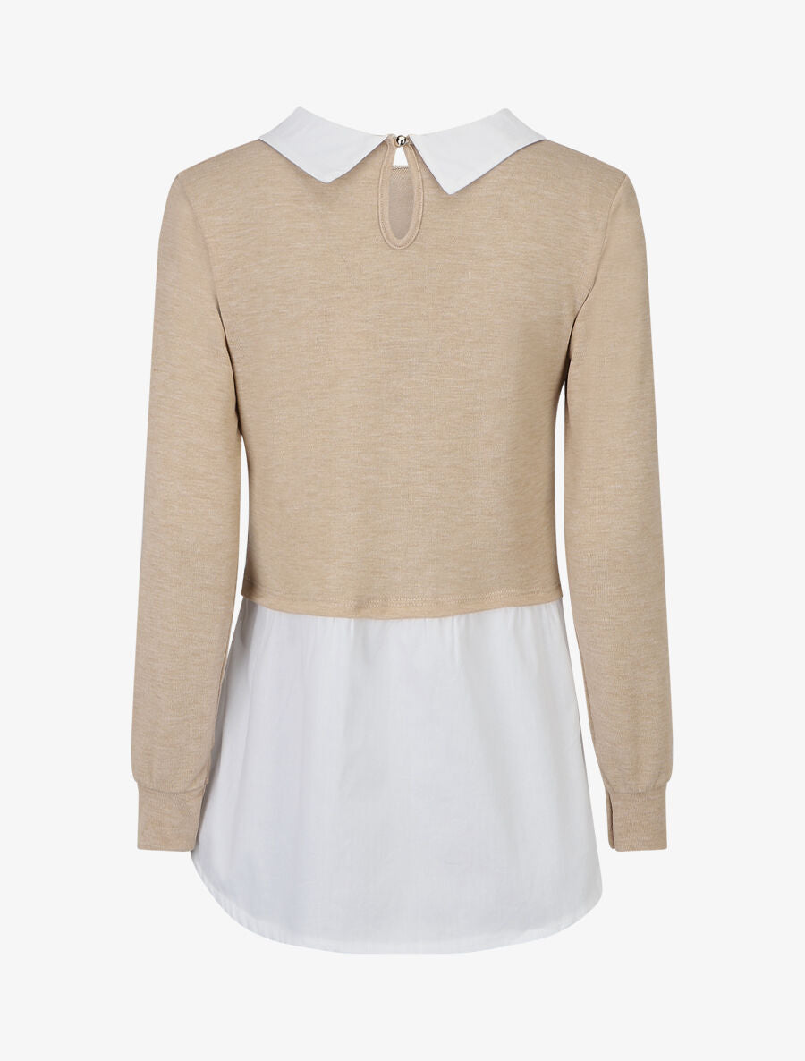 Pull à chemise superposée - Beige - 2
