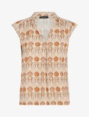 Top à mancherons col V imprimé graphique - Beige - 5