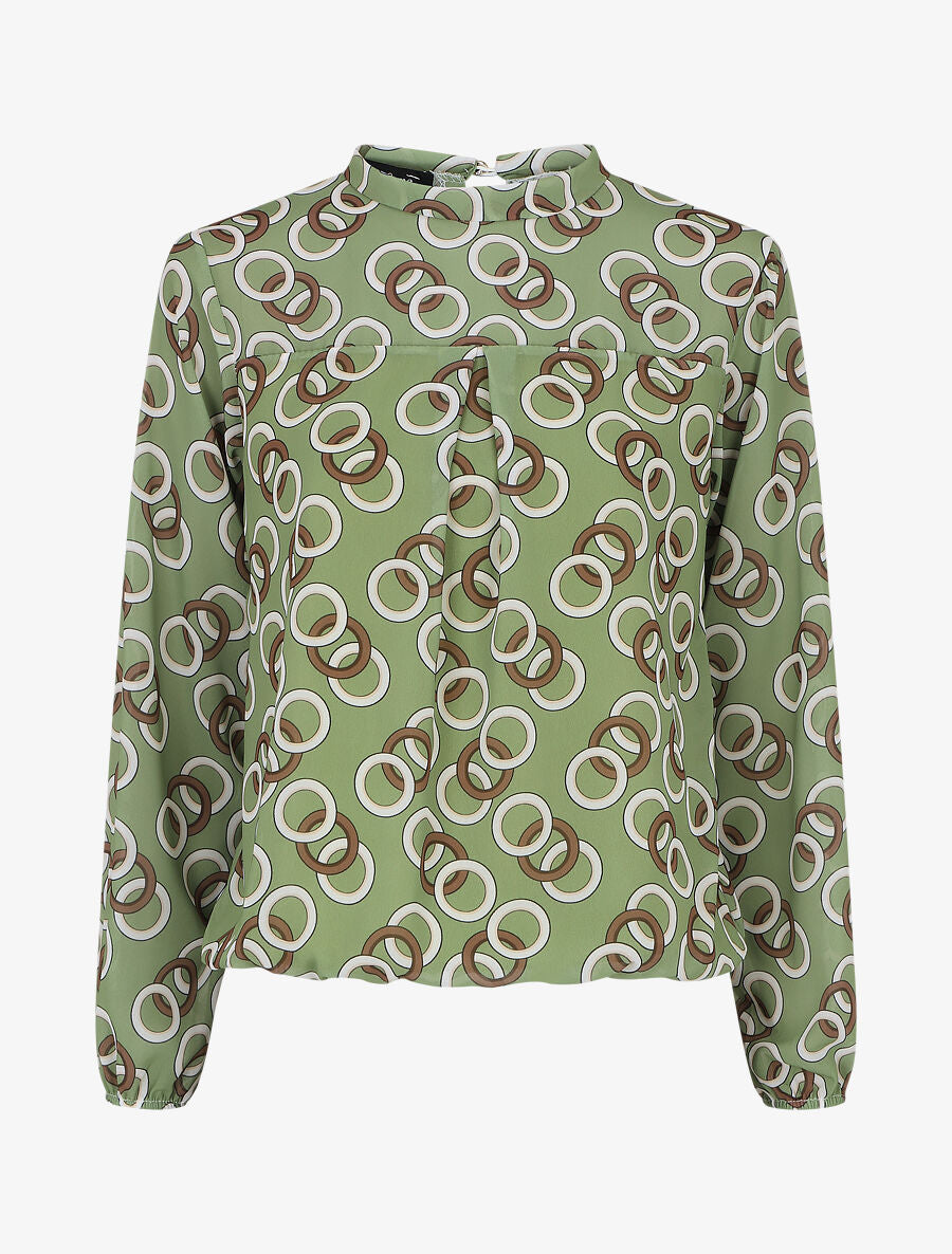 Blouse manches longues à col rond et imprimé anneaux - Vert amande - 5