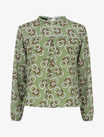Blouse manches longues à col rond et imprimé anneaux - Vert amande - 5