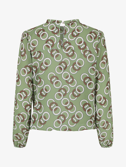 Blouse manches longues à col rond et imprimé anneaux - Vert amande - 2