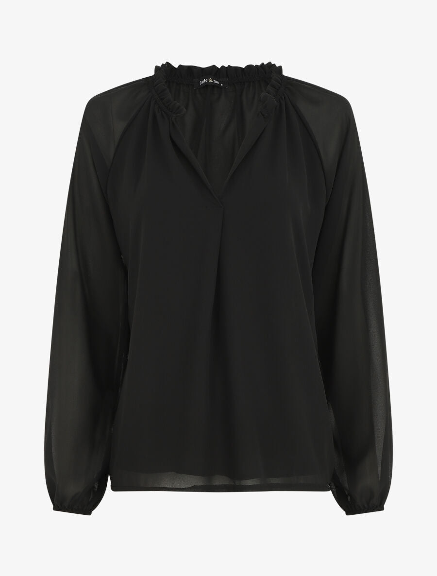 Blouse ample unie manches longues - Noir - 5