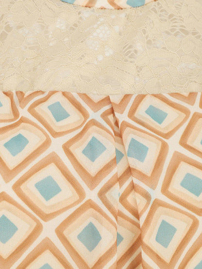 Top sans manches à épaules en dentelle imprimé graphique - Beige - 3