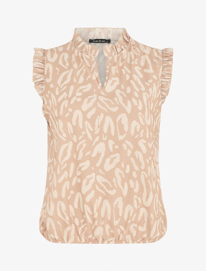 Top léopard sans manches à volants - Beige - 1