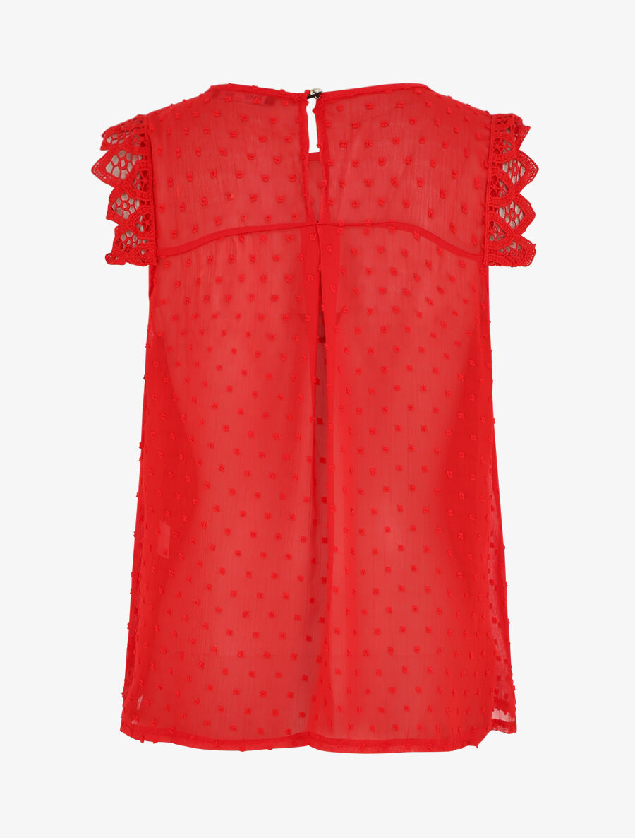 Top plumetis sans manches uni - Rouge - 2