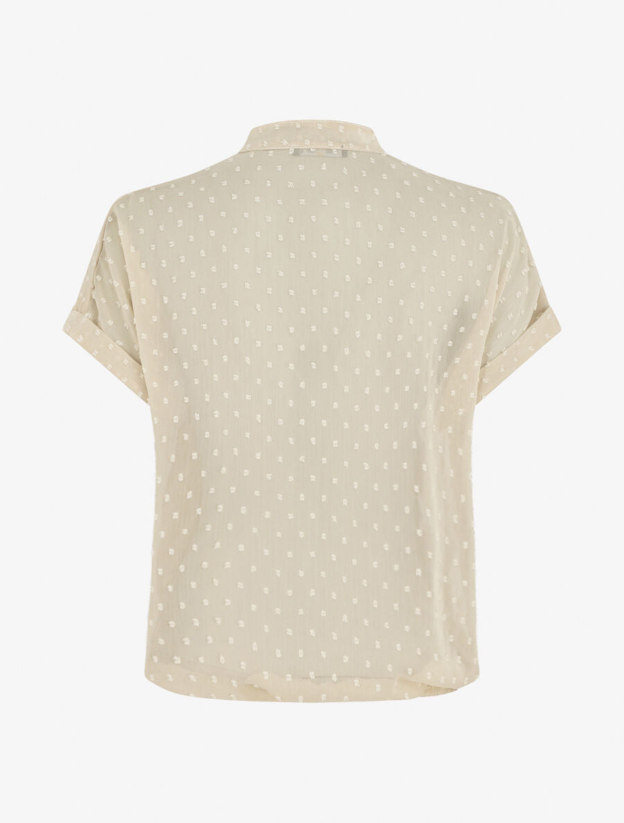 Top en plumetis à manches courtes et col V - Beige - 2