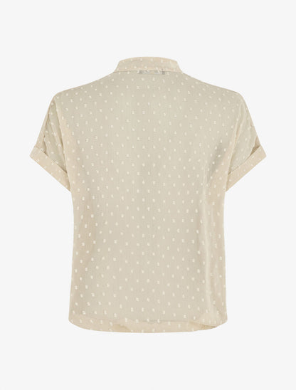 Top en plumetis à manches courtes et col V - Beige - 2