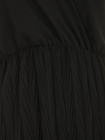 Robe longue unie plissée col cache-coeur - Noir - 3