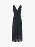 Robe longue unie plissée col cache-coeur - Marine - 1