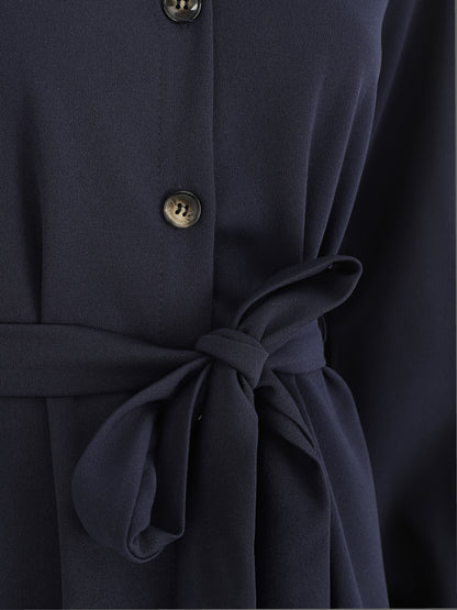 Chemise unie ceinturée oversize - Marine - 3