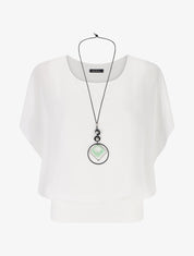 Blouse unie en voile à manches volantées - Blanc - 1