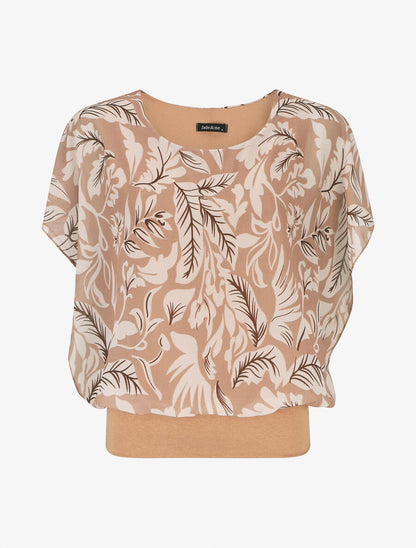 Blouse en voile à imprimé feuilles - Camel - 1