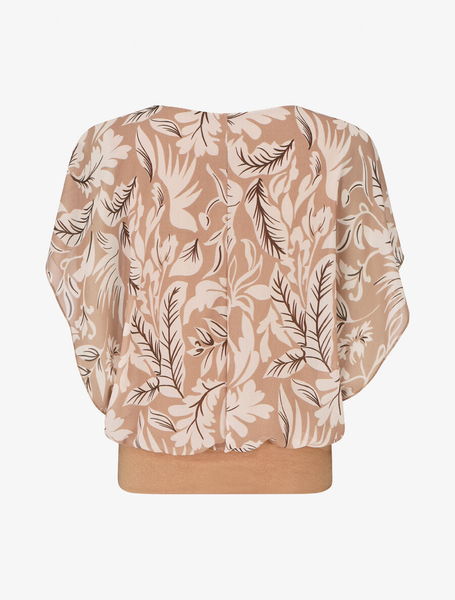 Blouse en voile à imprimé feuilles - Camel - 2