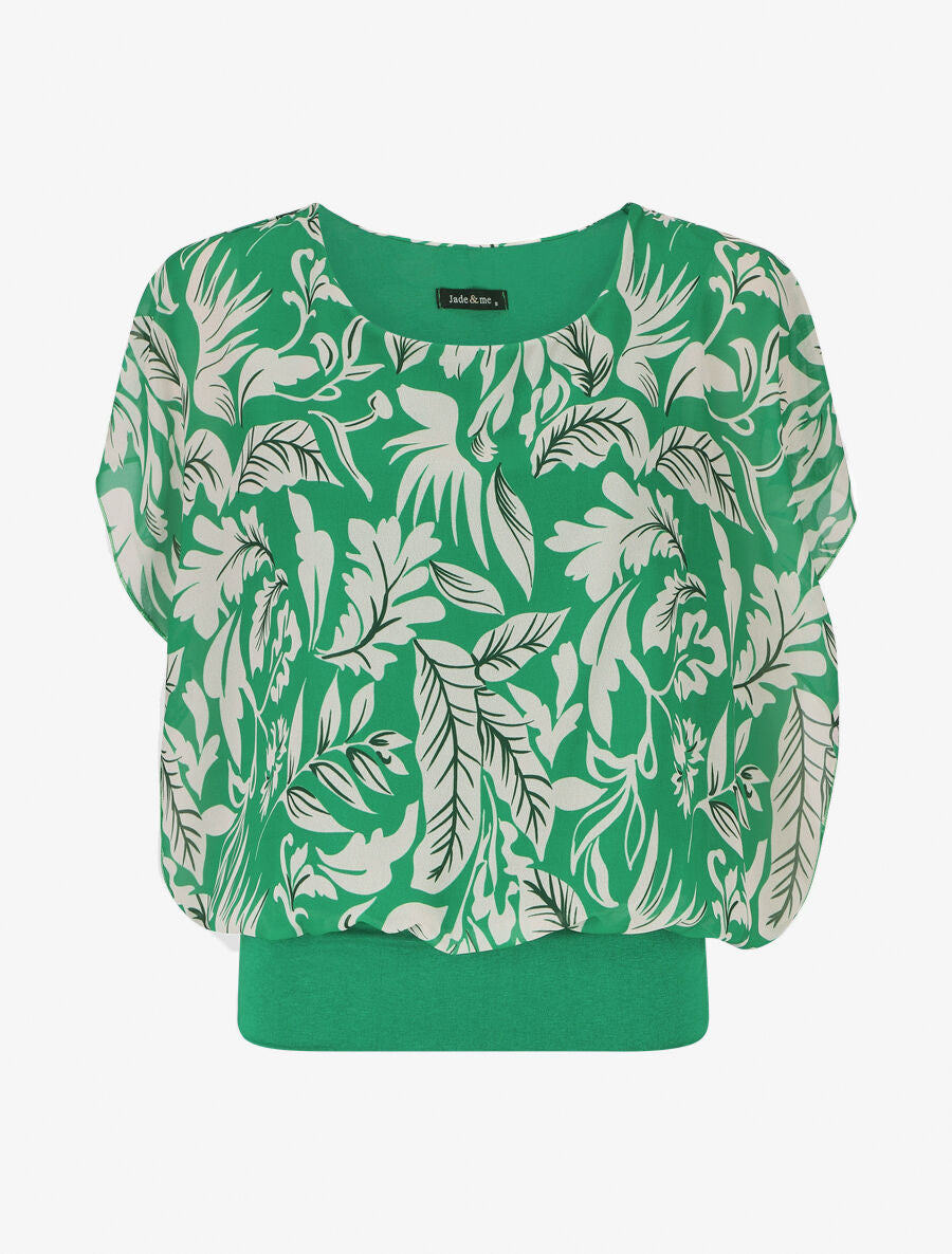 Blouse en voile à imprimé feuilles - Kaki - 1