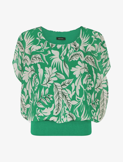 Blouse en voile à imprimé feuilles - Kaki - 1