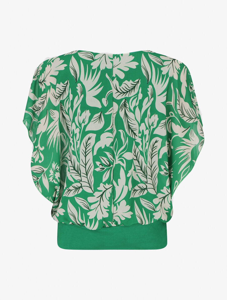 Blouse en voile à imprimé feuilles - Kaki - 2
