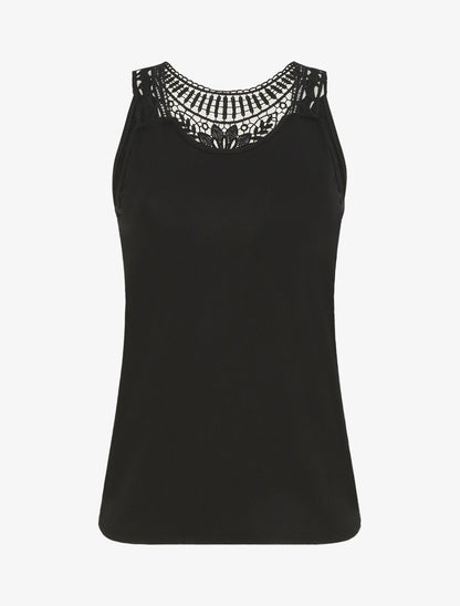 Top uni à détail broderies - Noir - 1