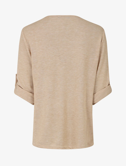 Pull fin à col V zippé - Beige - 2