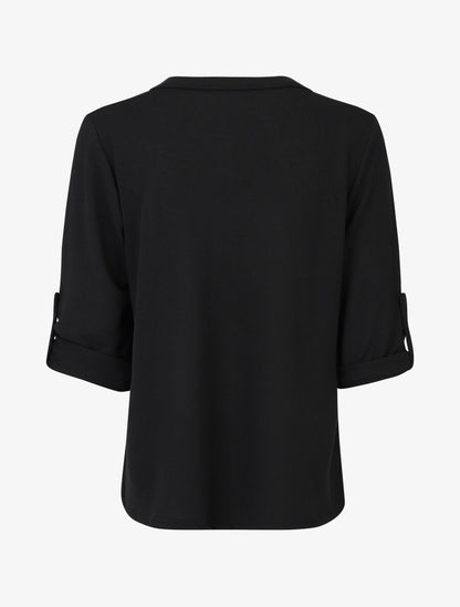 Pull uni fin à manches retroussables - Noir - 2