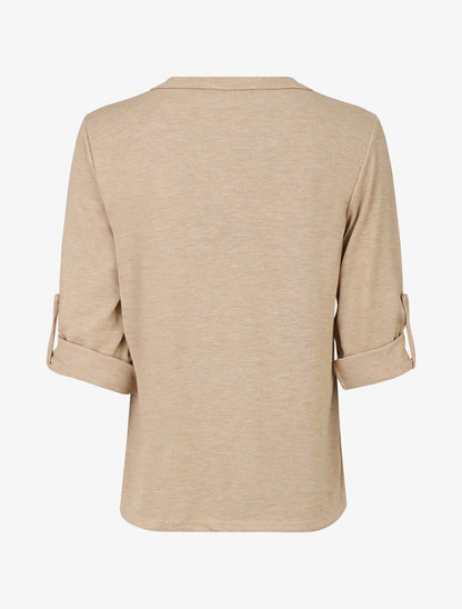Pull uni fin à manches retroussables - Beige - 2