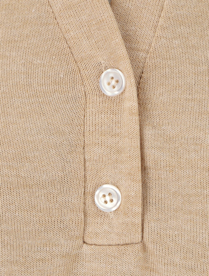 Pull uni fin à manches retroussables - Beige - 3
