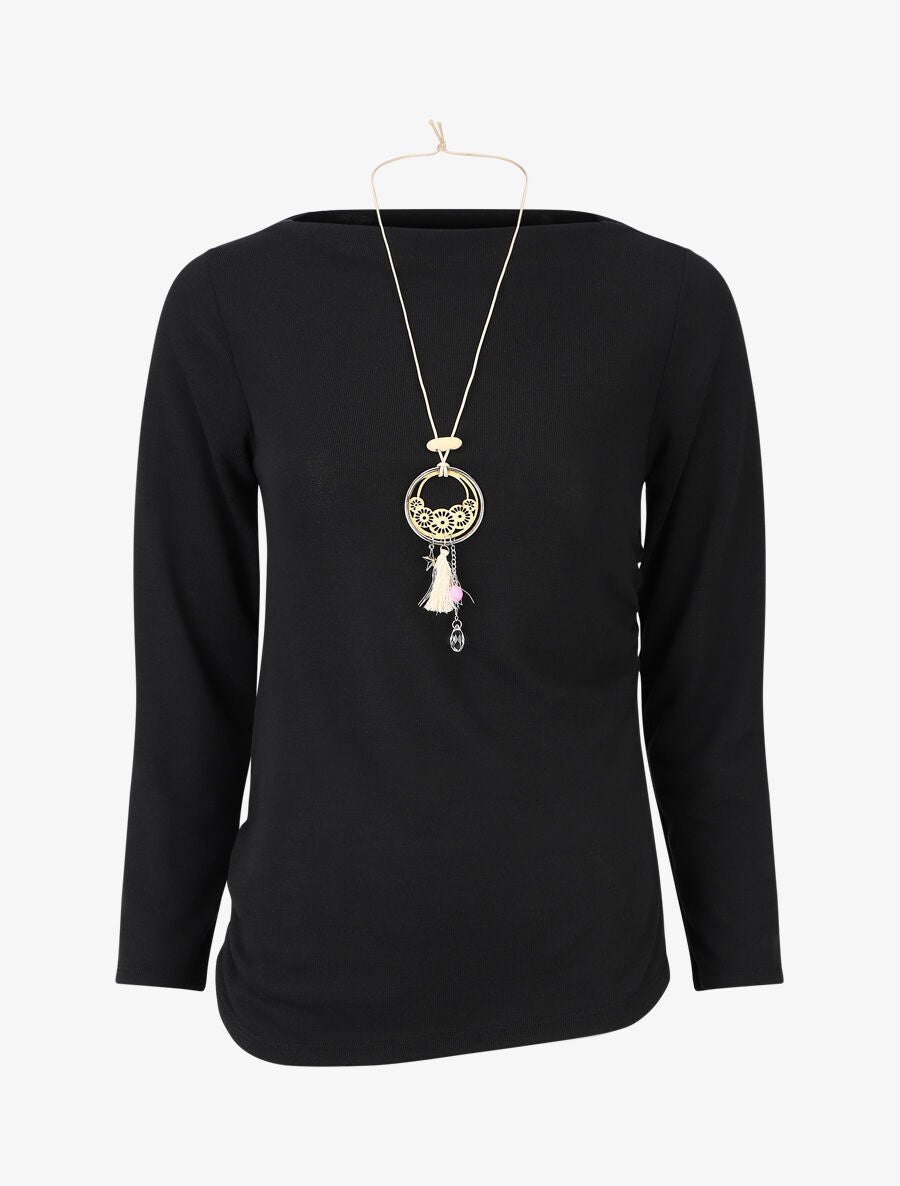 Pull fin asymétrique à col bateau - Noir - 5