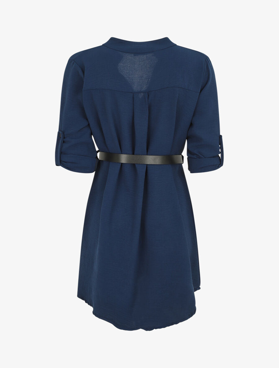 Robe droite à manches retroussables - Marine - 2