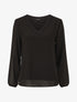 Blouse unie à manches longues et col en dentelle - Noir - 1