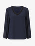 Blouse unie à manches longues et col en dentelle - Marine - 1