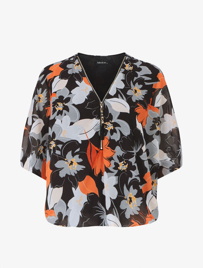 Blouse en voile à imprimé fleuri - Noir - 1